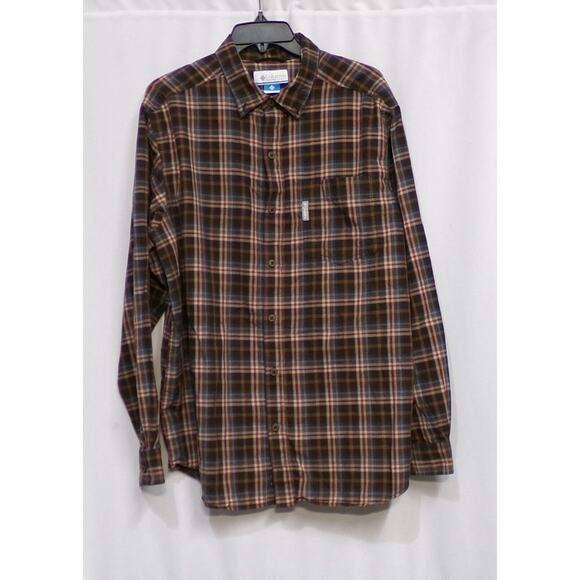 Columbia Sportswear Brown Red Blue Plaid Cotton Men’s Shirt Size L - Picture 1 of 3